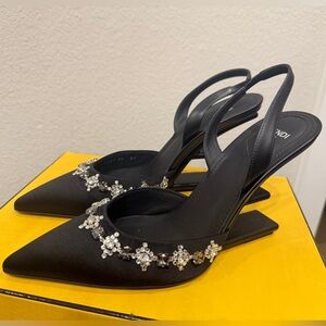 FENDI BNIB FENDI FIRST SLINGBACK BLACK CALF LEATHER WITH CRYSTAL DETAILS SIZE 40